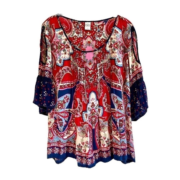 BILA, WOMENS, BOHO, CASUAL TOP. ROUND NECK, 3/4 SLEEVES, CUTOUT SHOULDERS.SIZE L - Picture 1 of 5